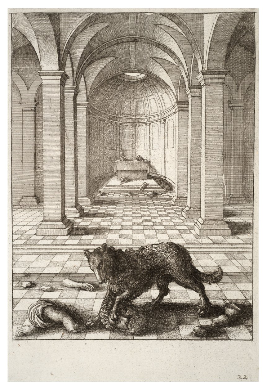 Wilk i posąg autorstwa Wenceslaus Hollar