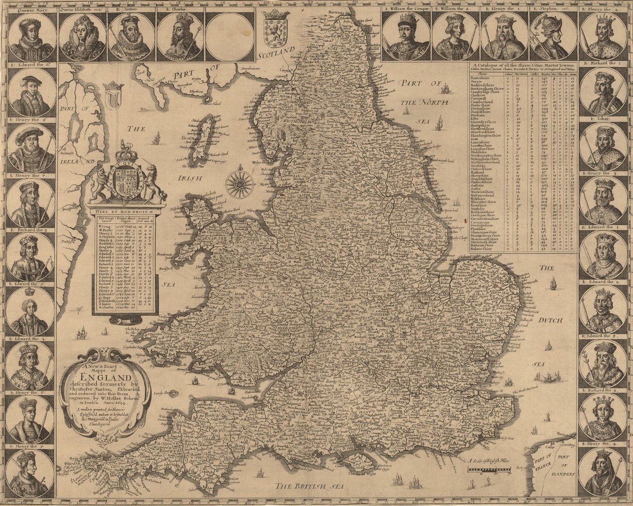 Nowa i dokładna mapa Anglii, 1644. autorstwa Wenceslaus Hollar