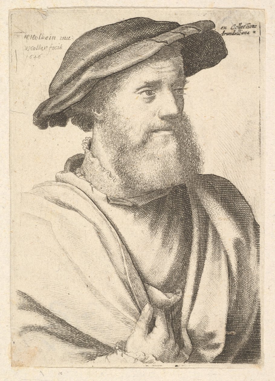 Brodaty mężczyzna według Hansa Holbeina , 1646. autorstwa Wenceslaus Hollar