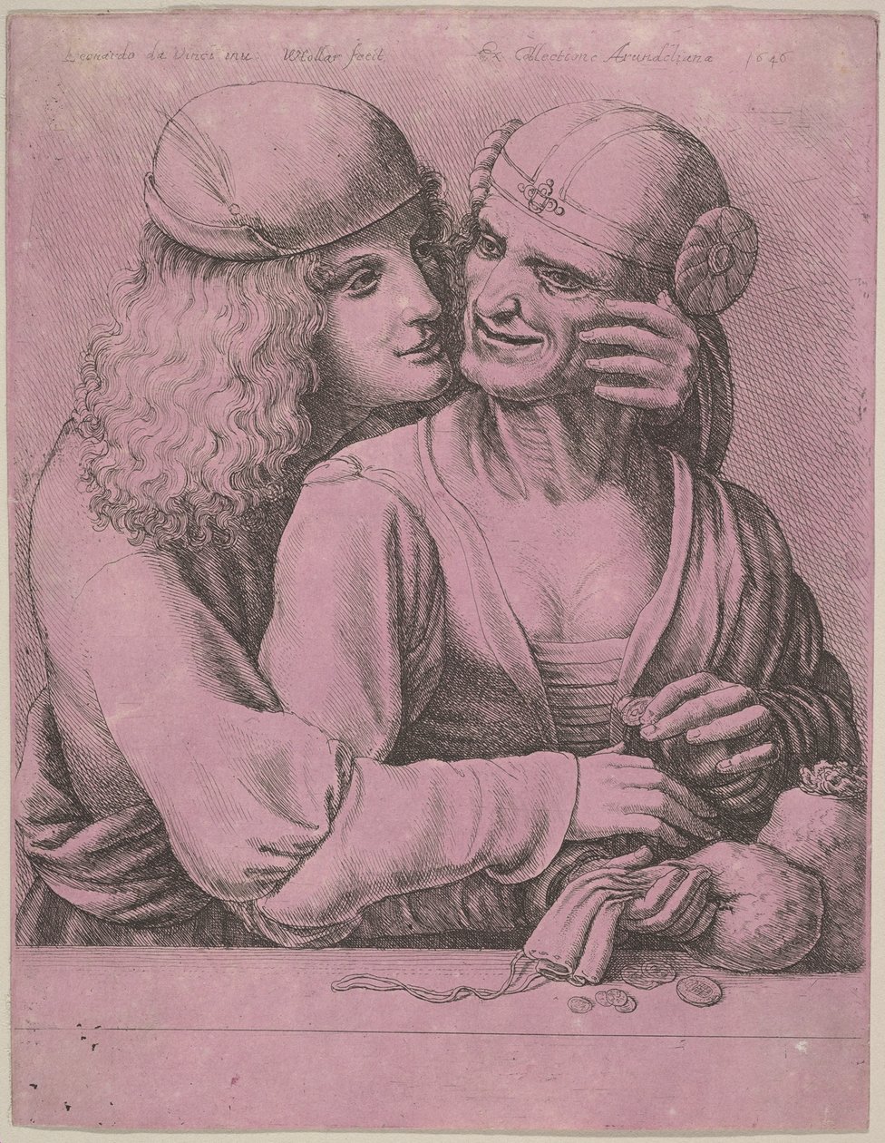 Młody mężczyzna pieszczący staruszkę, 1646. autorstwa Wenceslaus Hollar