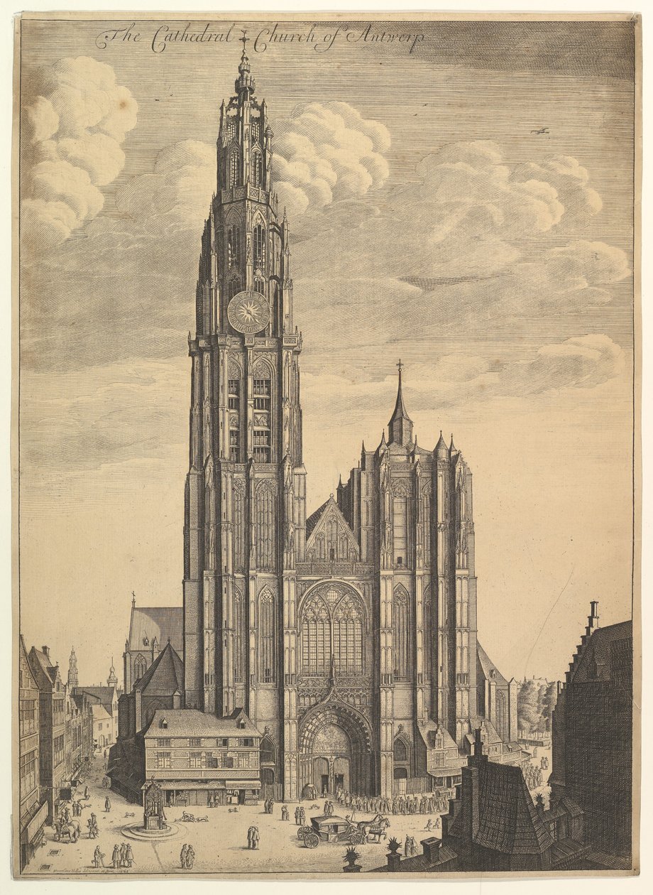 Katedra w Antwerpii Prospectus Tvrris Ecclesiae Cathedralis, 1649 autorstwa Wenceslaus Hollar