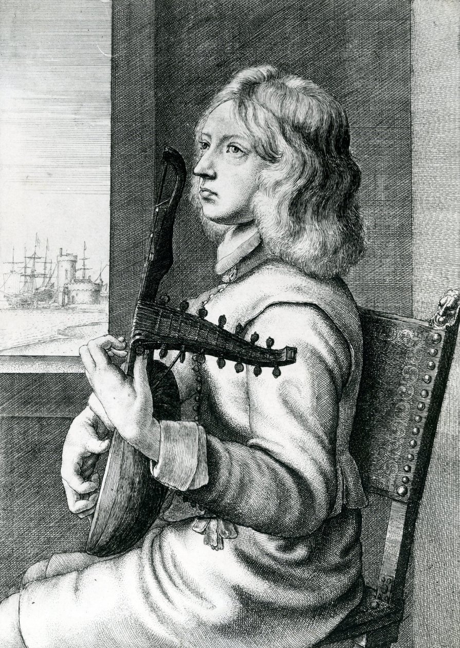 Barokowy gracz na lutni autorstwa Wenceslaus Hollar