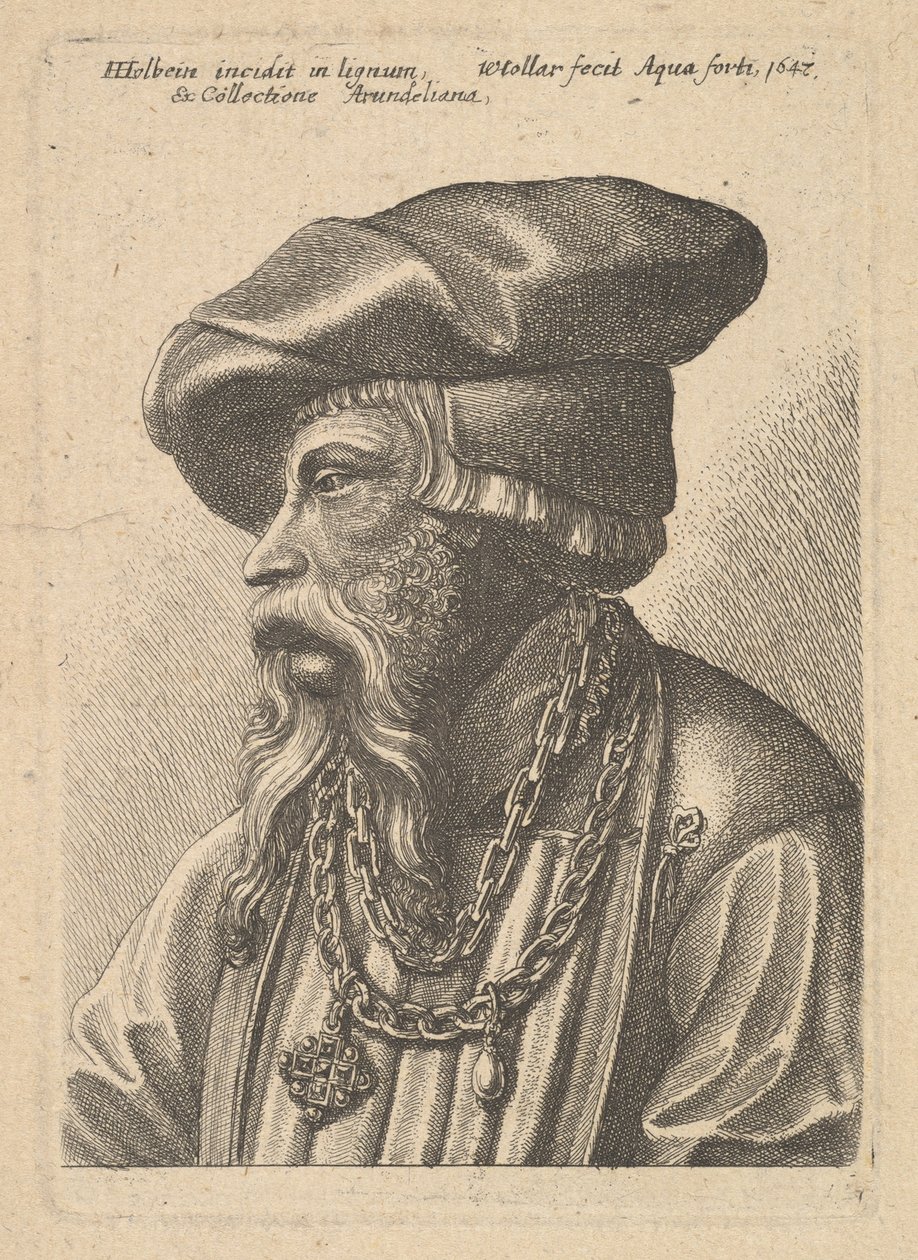 Brodaty mężczyzna z łańcuszkiem, 1647. autorstwa Wenceslaus Hollar