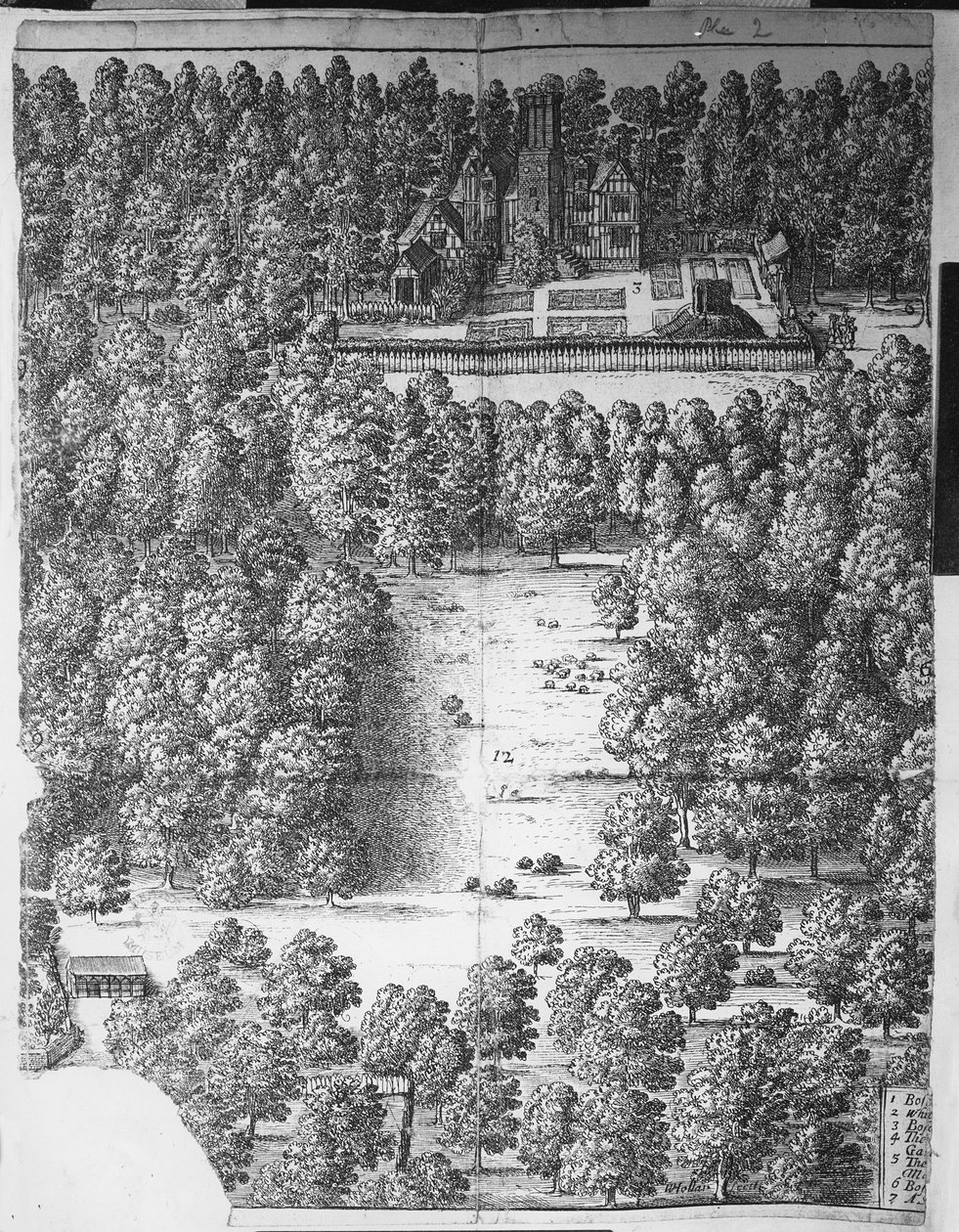 Dom i park Boscobel, 1651 r. autorstwa Wenceslaus Hollar