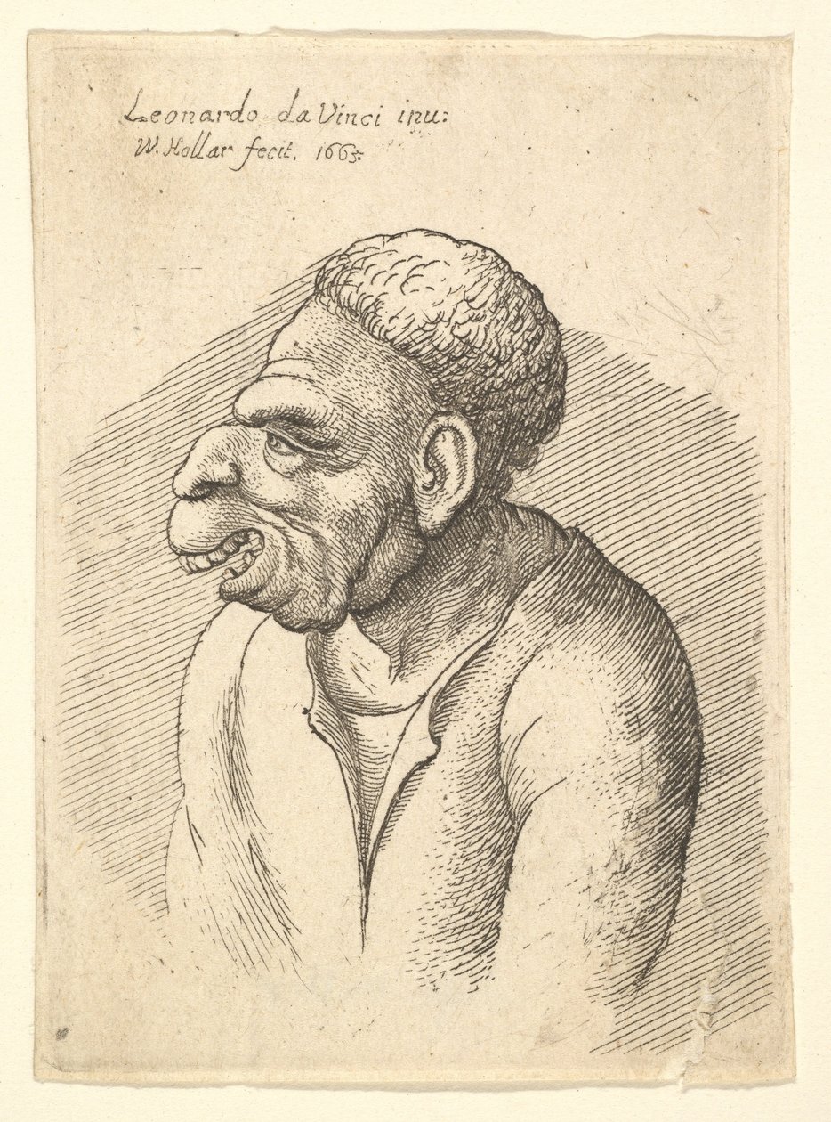 Popiersie mężczyzny z haczykowatym nosem, wydatną górną wargą, otwartymi ustami i krótkimi kręconymi włosami..., 1665. autorstwa Wenceslaus Hollar