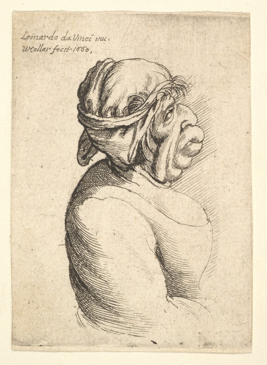 Popiersie kobiety z wystającymi ustami, ubranej w wydekoltowaną sukienkę i materiał przewiązany wokół głowy..., 1660. autorstwa Wenceslaus Hollar