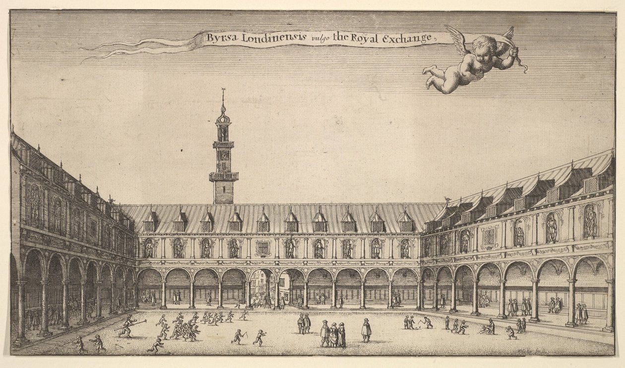 Byrsa of London, powszechnie znana jako Royal Exchange, Royal Exchange, Londyn, ca. 1647 autorstwa Wenceslaus Hollar