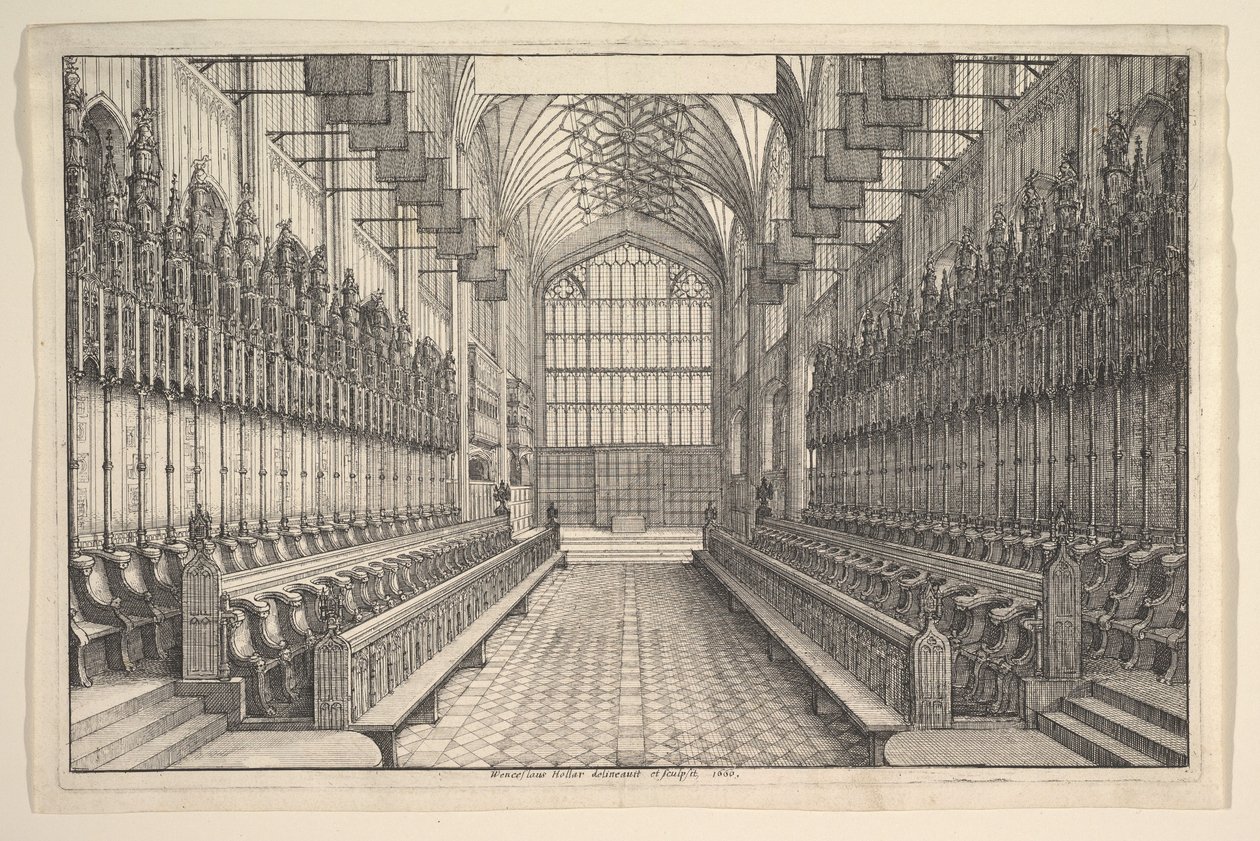 Chór i stalle w kaplicy św. Jerzego w Windsorze autorstwa Wenceslaus Hollar