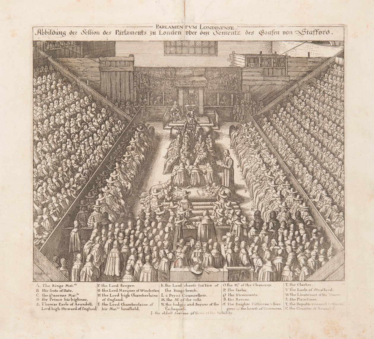 Wizerunek sesji parlamentu londyńskiego z wyroku hrabiego Stafford, ok. 1642 r. autorstwa Wenceslaus Hollar