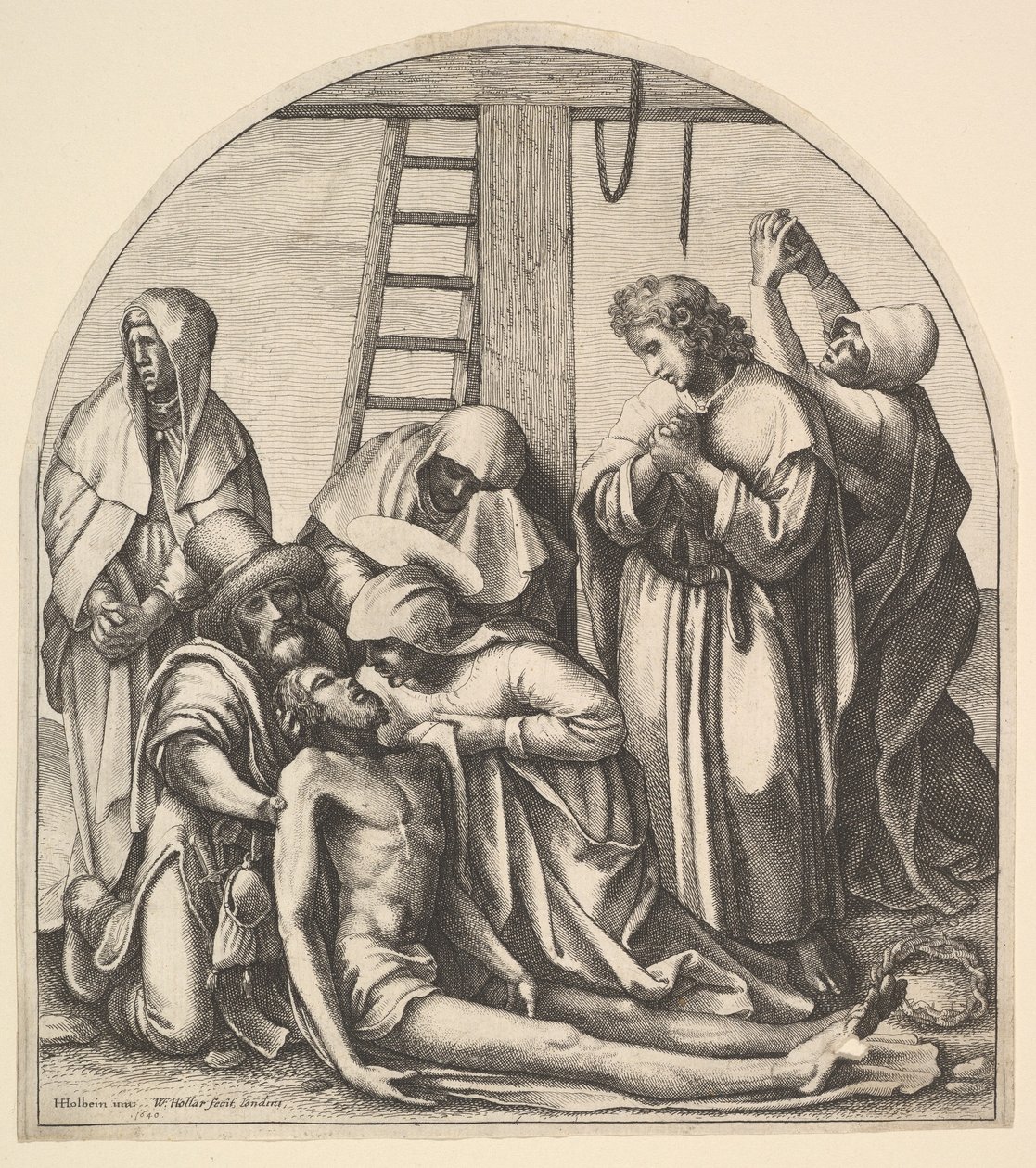 Zejście z krzyża, według Holbeina, 1640. autorstwa Wenceslaus Hollar