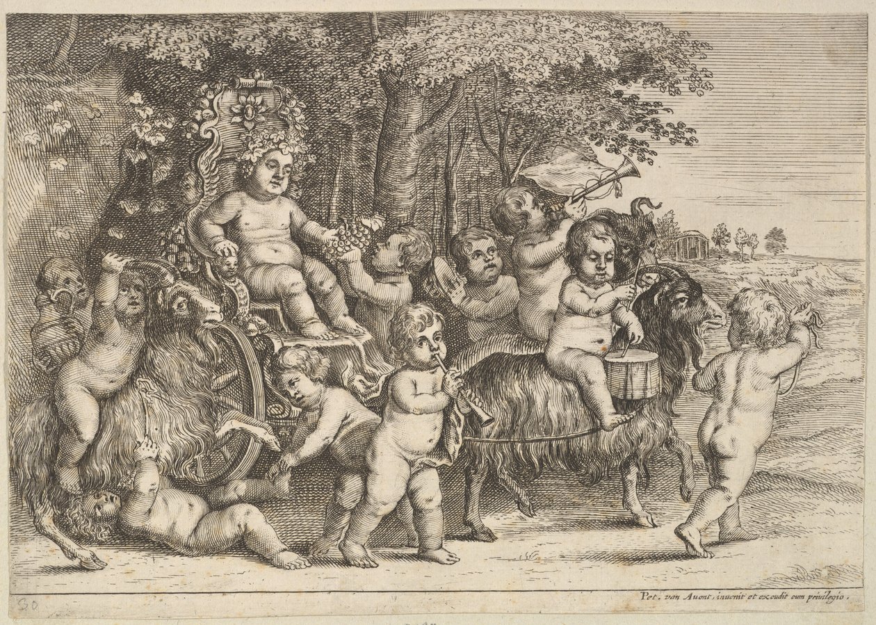 Jedenastu chłopców i trzy kozy, 1625-77. autorstwa Wenceslaus Hollar
