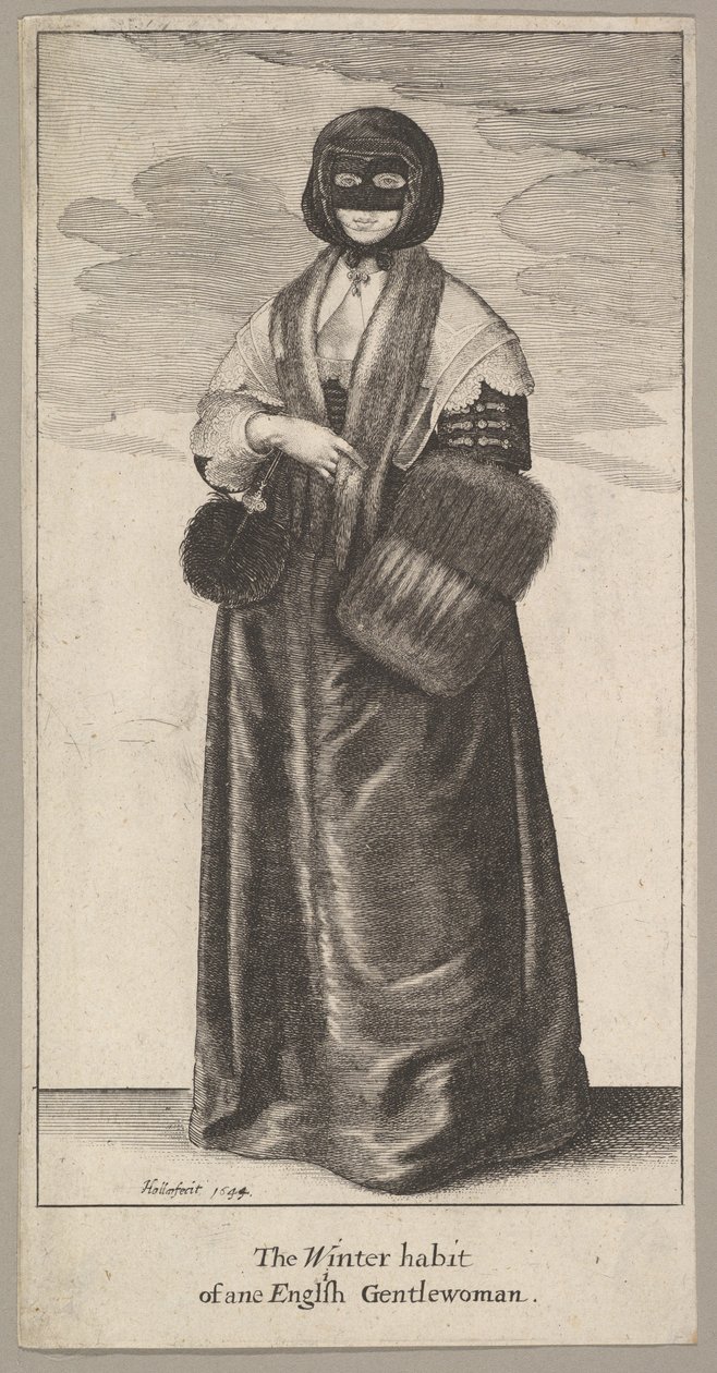 Angielska dama w zimowym stroju Zimowy habit pewnej angielskiej dżentelmena, 1644. autorstwa Wenceslaus Hollar