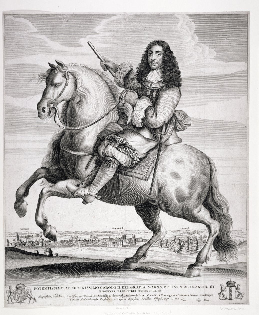 Portret konny Karola II (1630-1685) z pejzażem, wydany ok. 1670 autorstwa Wenceslaus Hollar