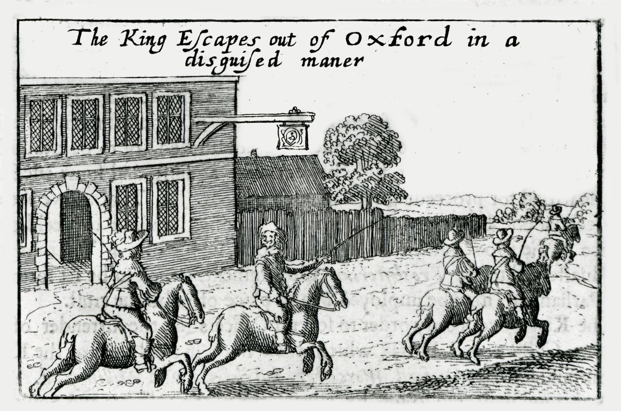 Ucieczka Karola I z Oksfordu w przebraniu autorstwa Wenceslaus Hollar