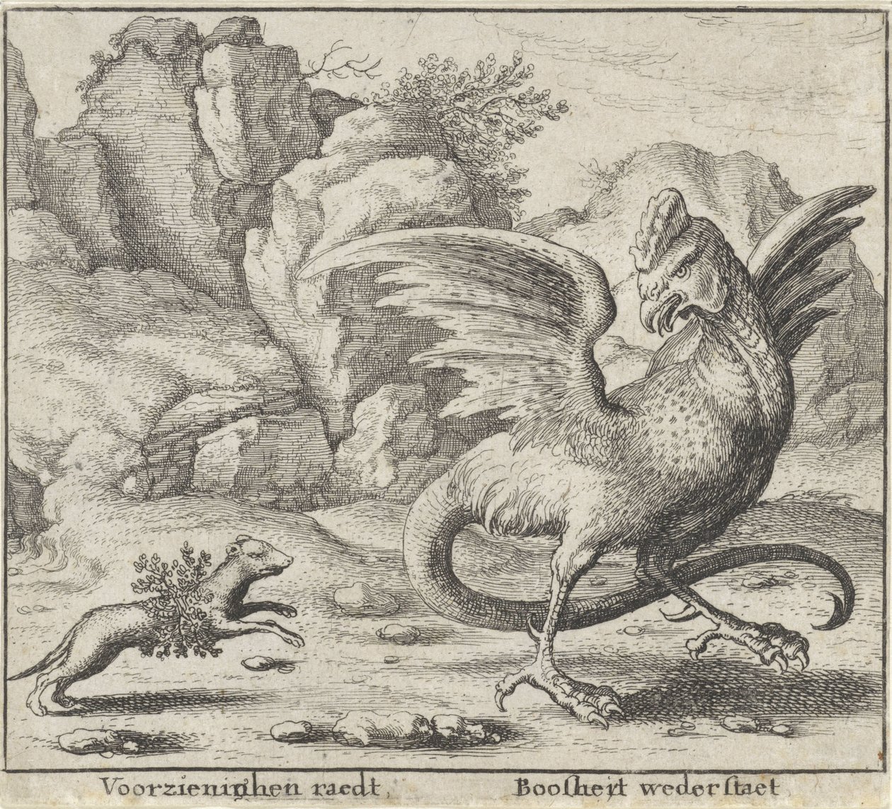 Bajka o Bazyliszku i Łasicy Bajki (tytuł serii) autorstwa Wenceslaus Hollar