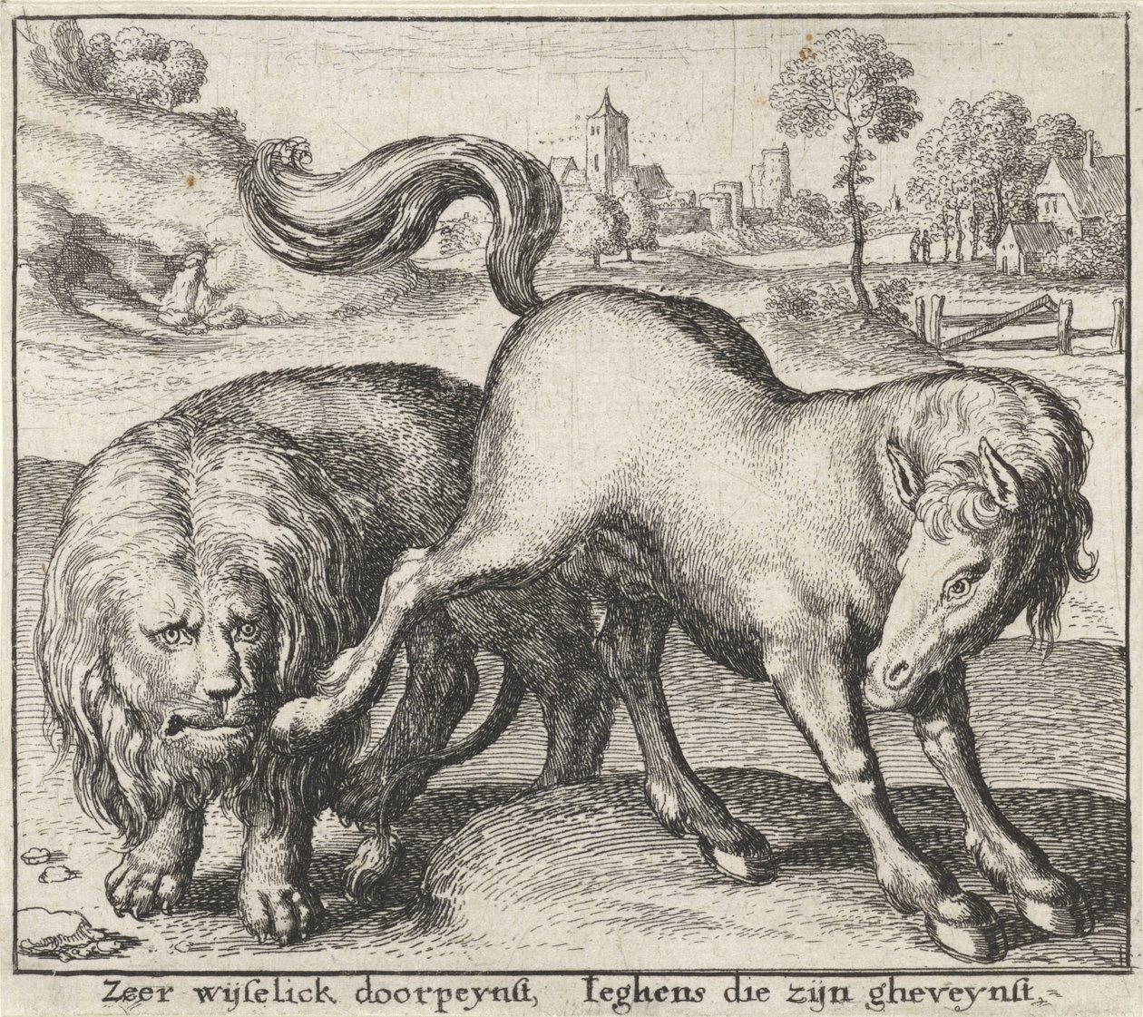 Bajka o Lwie i ogierze Bajki (tytuł serii) autorstwa Wenceslaus Hollar