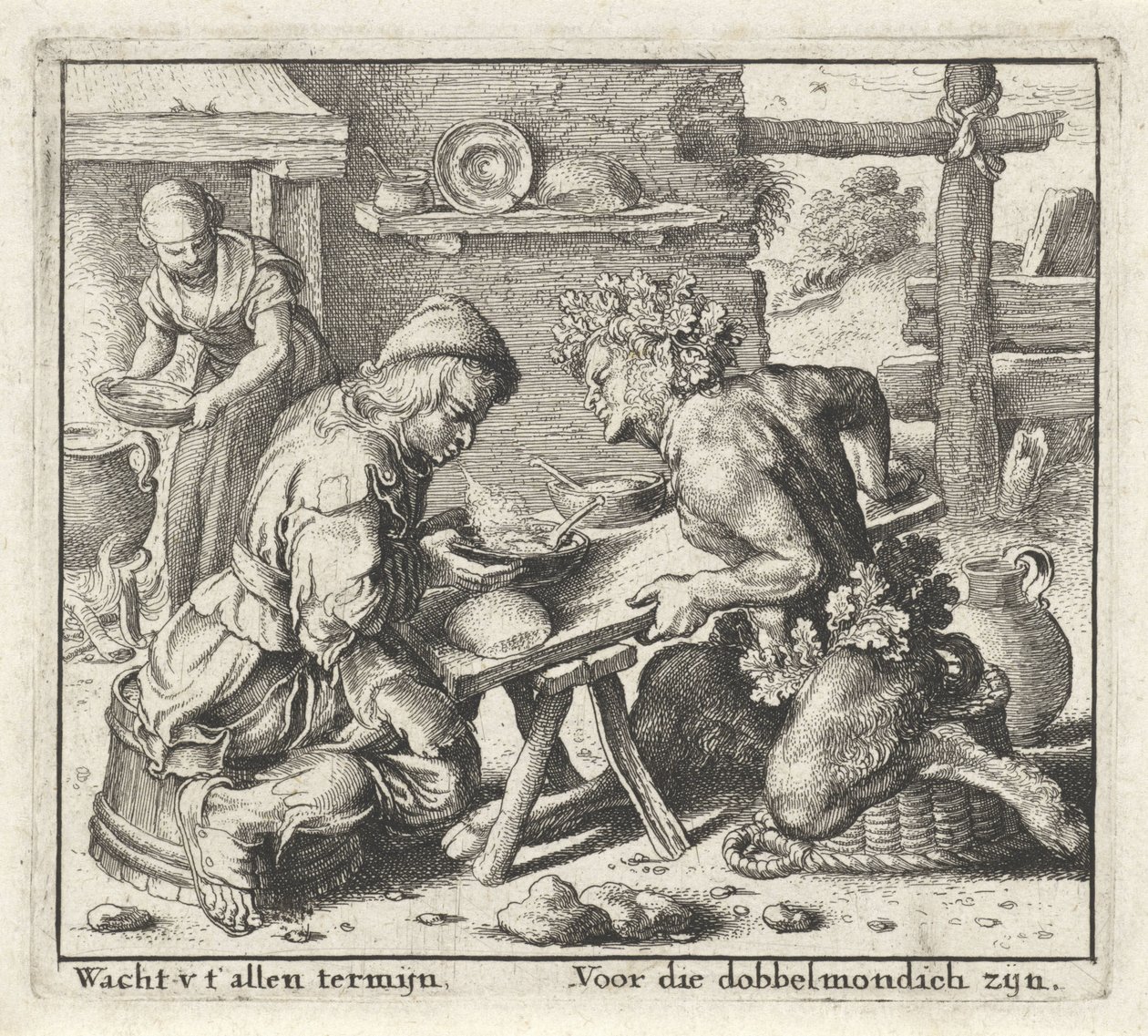 Bajka o satyrze i chłopie Bajki (tytuł serii) autorstwa Wenceslaus Hollar