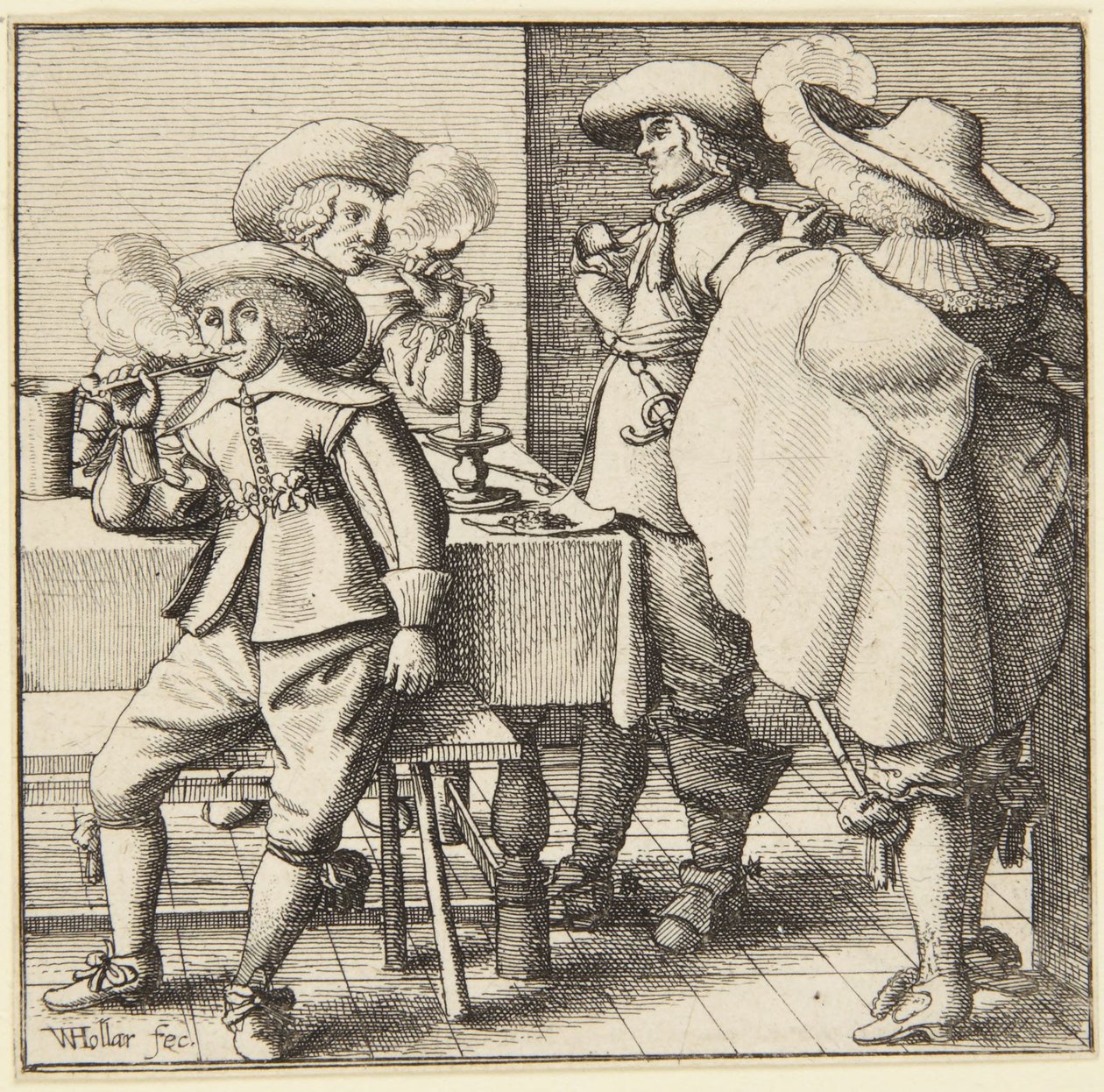 Czterech palących mężczyzn autorstwa Wenceslaus Hollar