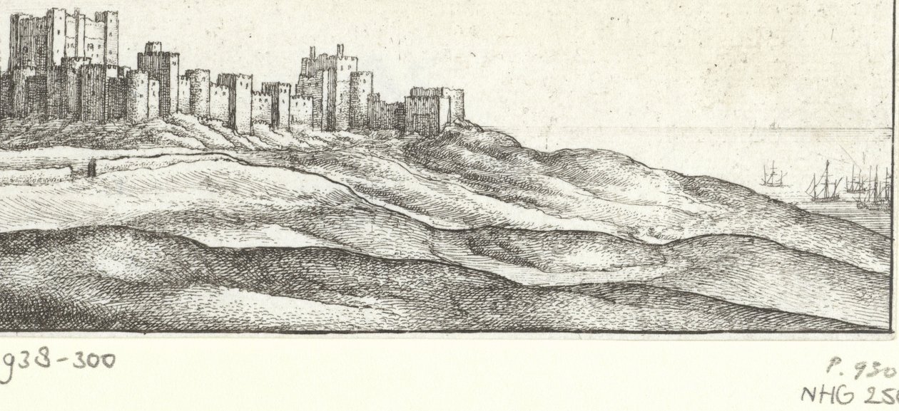 Widok na zamek Dover Dover Castle y West Side (tytuł na obiekcie) Zabytki wokół angielskiego wybrzeża (tytuł serii) autorstwa Wenceslaus Hollar