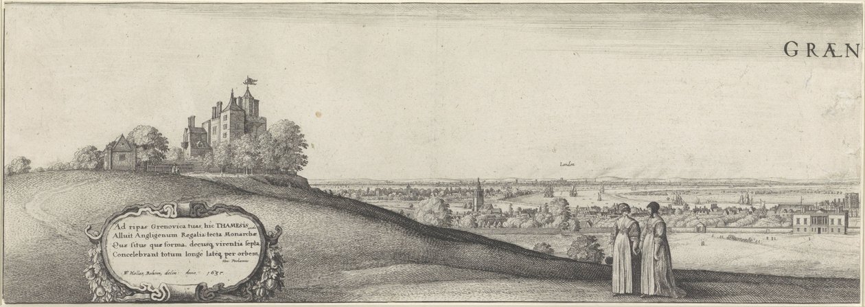 Widok Greenwich (lewa płyta) Greenwich (tytuł na obiekcie) autorstwa Wenceslaus Hollar