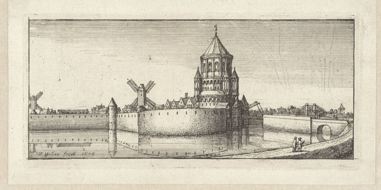 Widok na Kleine Houtpoort w Haarlem autorstwa Wenceslaus Hollar