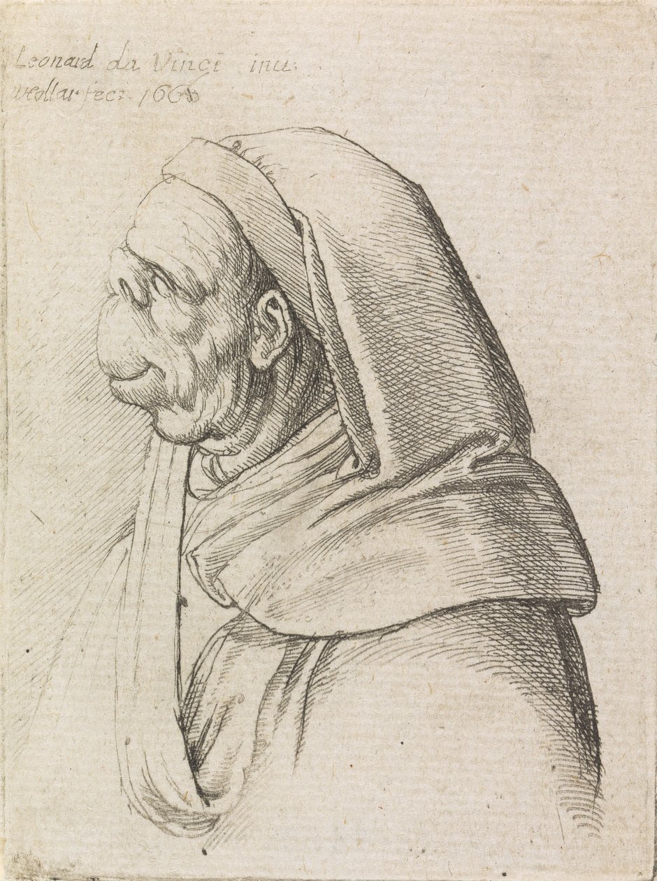 Groteska profilowała mężczyznę w kapturze autorstwa Wenceslaus Hollar
