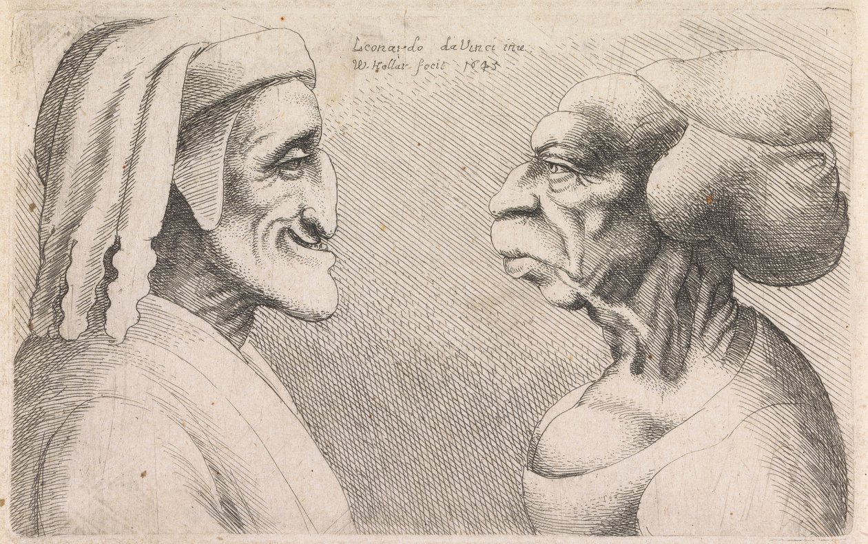 Groteskowe sylwetki mężczyzny i kobiety naprzeciw siebie autorstwa Wenceslaus Hollar