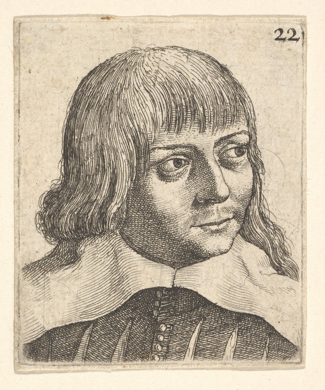 Głowa młodego mężczyzny, zwrócona lekko w prawo, 1625-77. autorstwa Wenceslaus Hollar