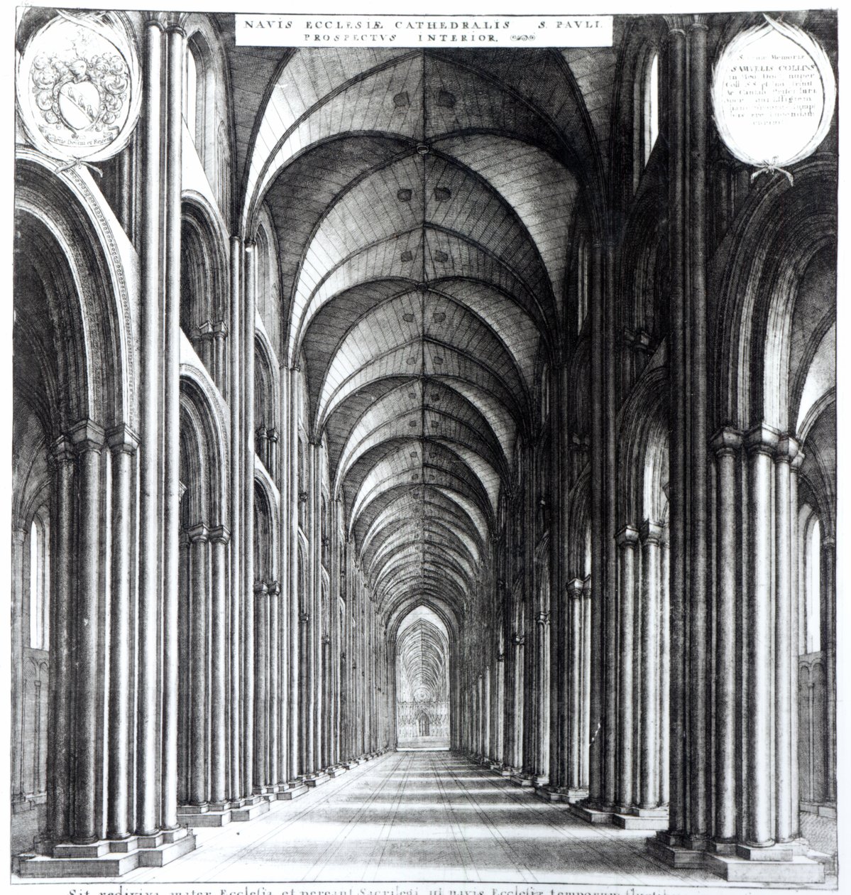 Wnętrze nawy kościoła św. Pawła, 1658 autorstwa Wenceslaus Hollar