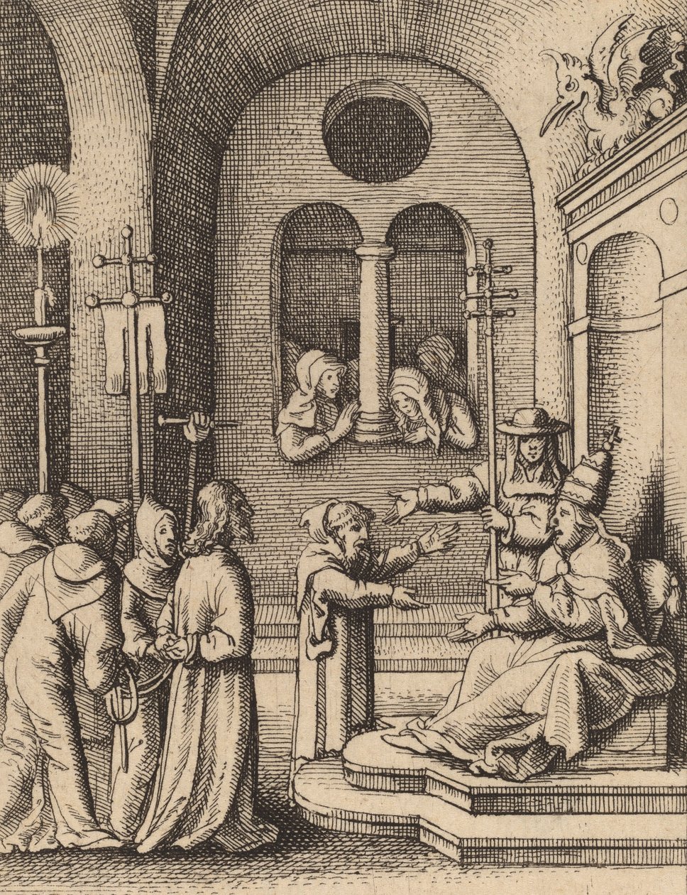 Jezus ponownie przed Kajfaszem. autorstwa Wenceslaus Hollar