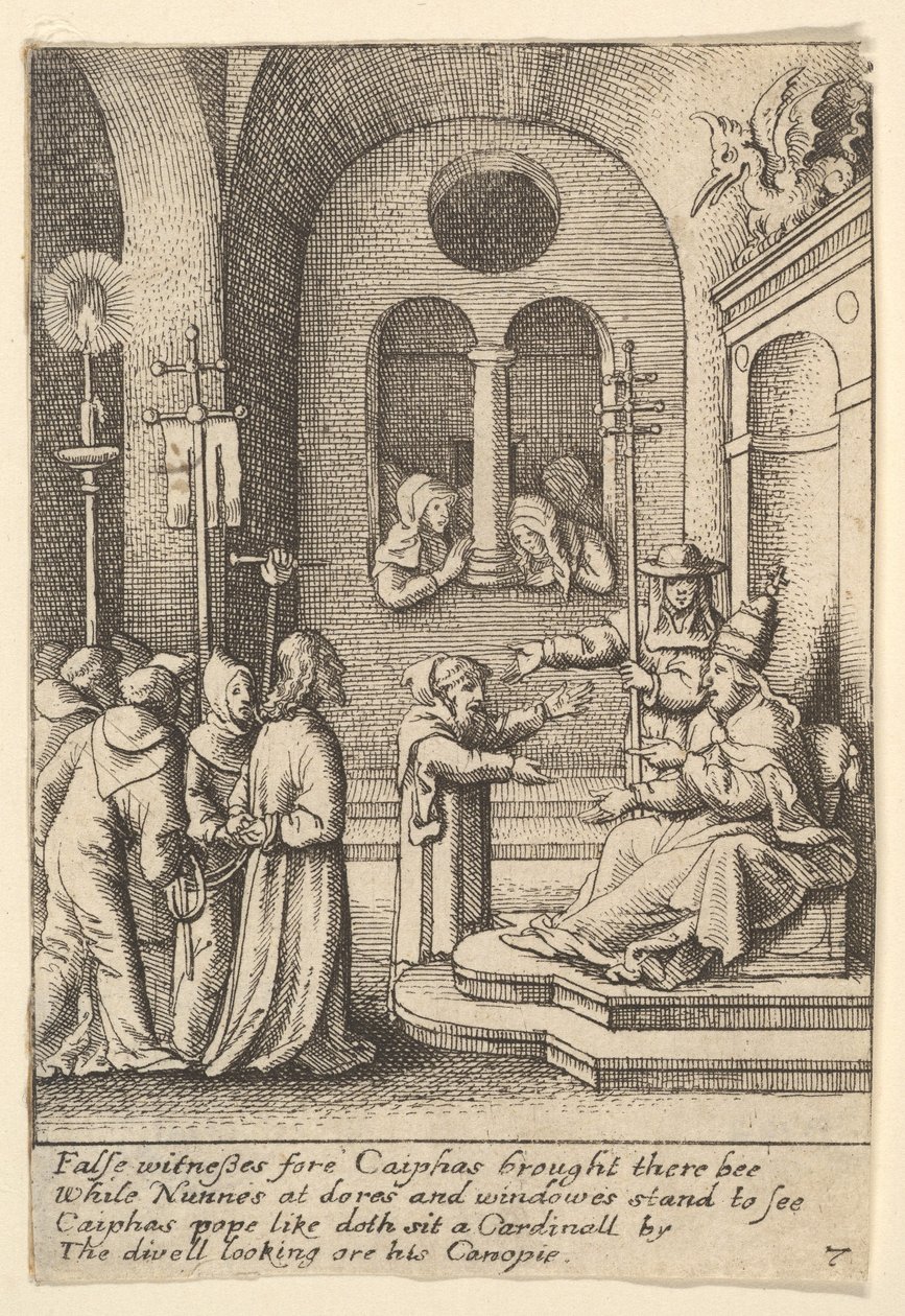 Jezus ponownie przed Kajfaszem, 1625-77. autorstwa Wenceslaus Hollar