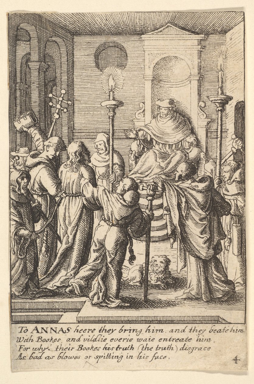Jezus przed Annaszem, 1625-77. autorstwa Wenceslaus Hollar