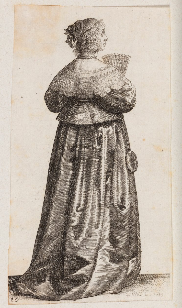Kobieta z wachlarzem i lustrem, widziana od tyłu autorstwa Wenceslaus Hollar