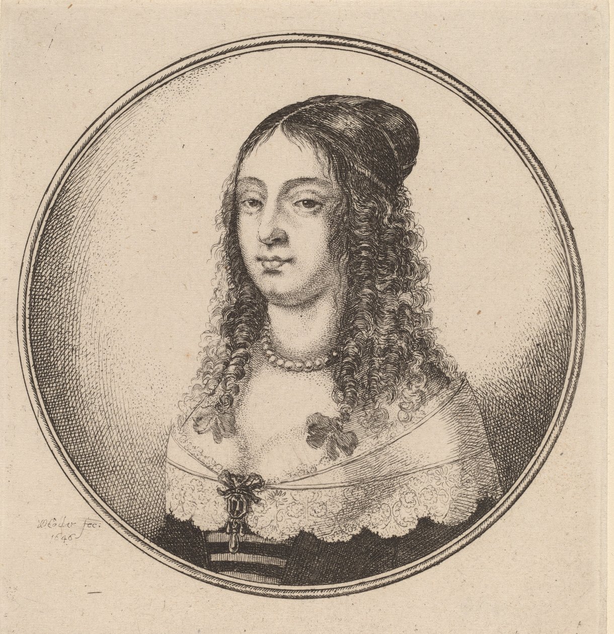 Dama ze wstążkami na lokach, 1646. autorstwa Wenceslaus Hollar