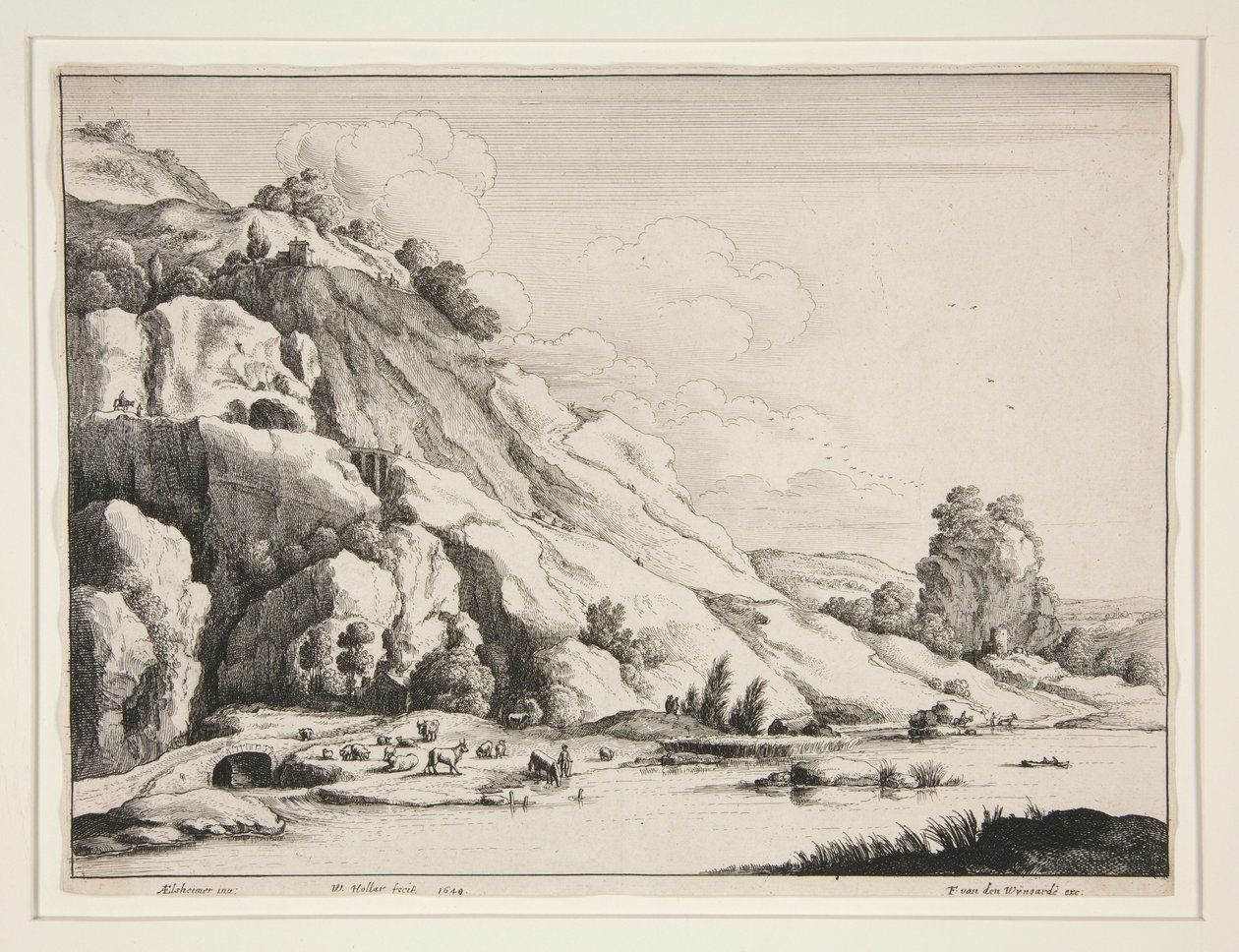 Pejzaż z kamiennym mostem autorstwa Wenceslaus Hollar