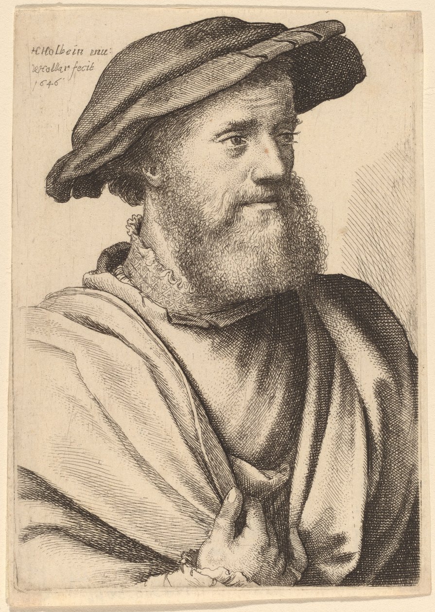 Mężczyzna z brodą patrzącą w prawo Hans Holbein, 1646. autorstwa Wenceslaus Hollar