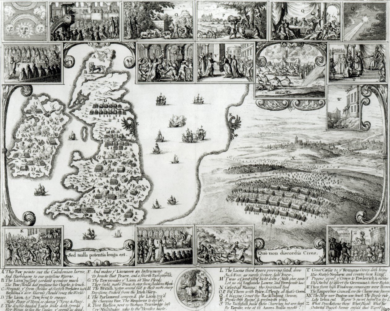 Mapa Anglii z czasów wojny secesyjnej i widok Pragi, 1632 r autorstwa Wenceslaus Hollar