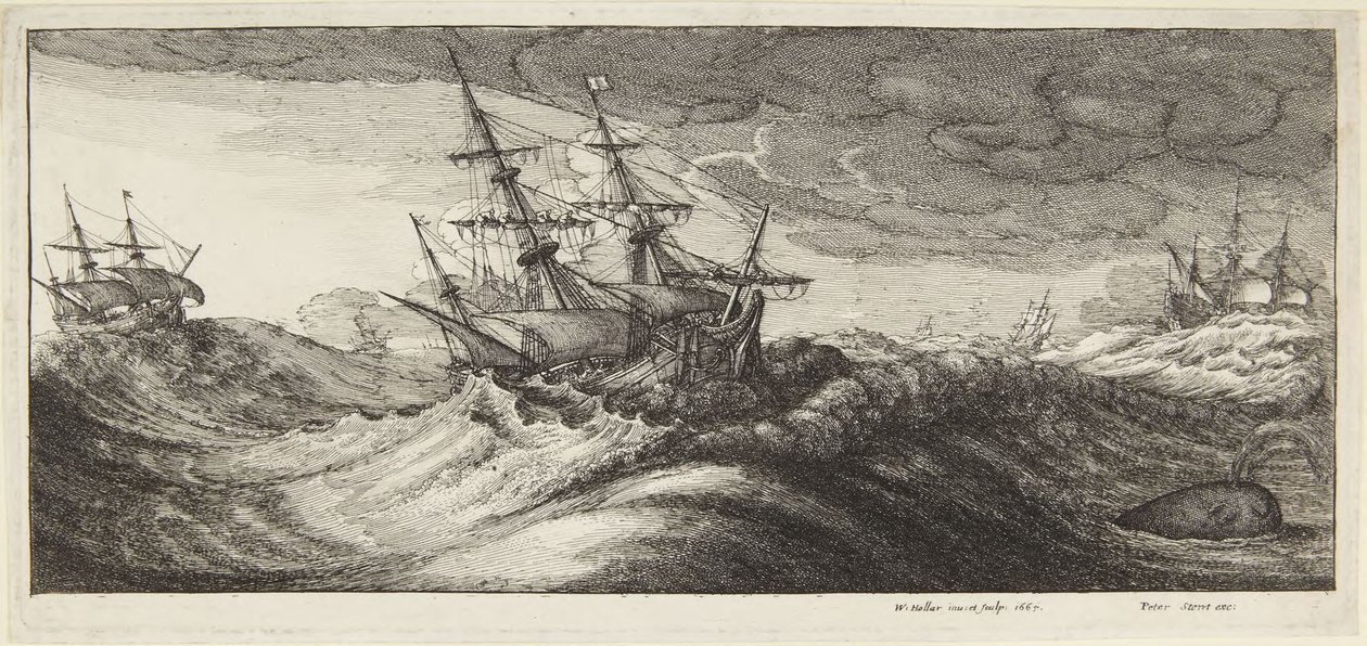 Żołnierz piechoty morskiej w burzy autorstwa Wenceslaus Hollar