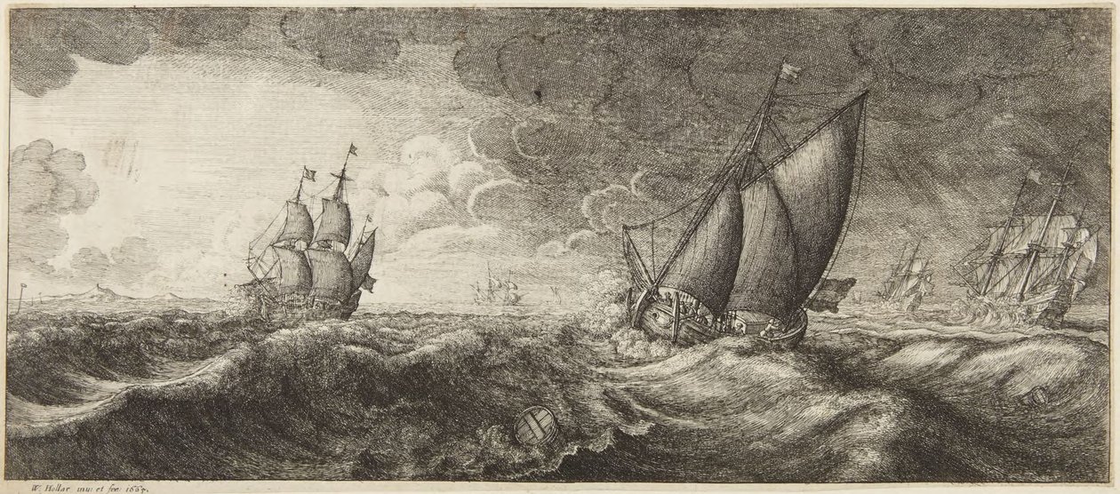 Pejzaż morski podczas burzy autorstwa Wenceslaus Hollar