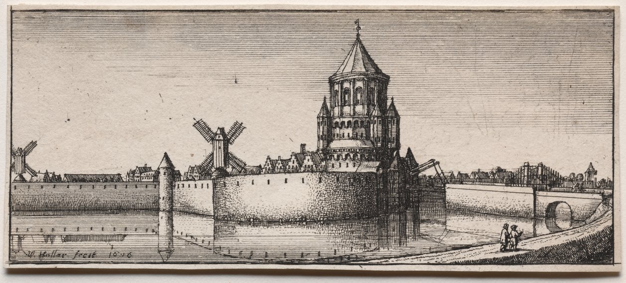Brama miejska z fosą autorstwa Wenceslaus Hollar