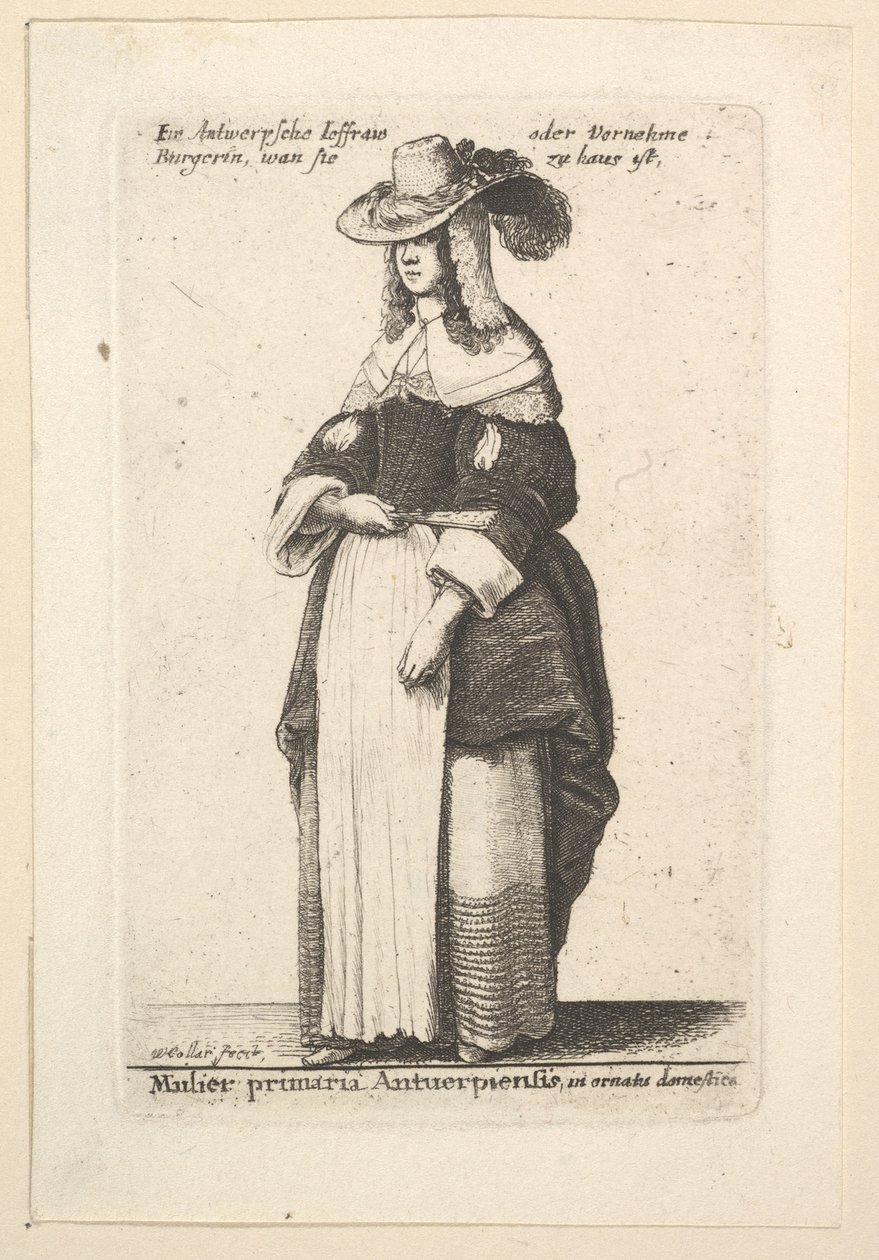 Czołowa kobieta z Antwerpii, udomowiona szlachcianka z Antwerpii w stroju domowym..., 1625-77. autorstwa Wenceslaus Hollar