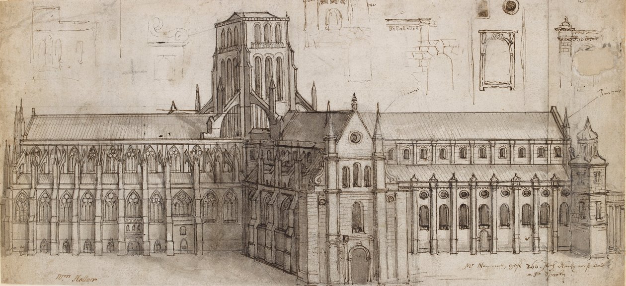Katedra Stara św Pawła od strony płn-wsch, połowa XVII w. autorstwa Wenceslaus Hollar