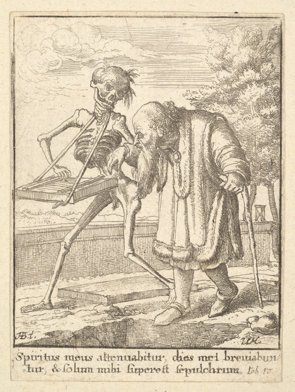Stary człowiek, z Tańca Śmierci, 1651. autorstwa Wenceslaus Hollar