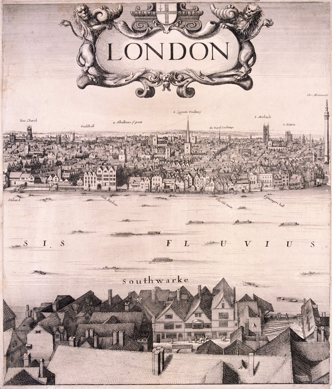 Panoramiczny widok na Londyn, c1670 autorstwa Wenceslaus Hollar