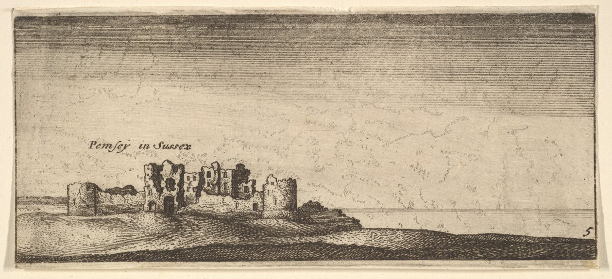 Zamek Pevensey, 1652-77. autorstwa Wenceslaus Hollar