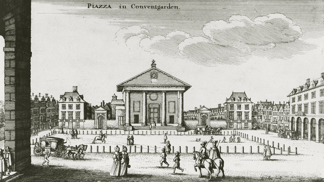 Piazza w Covent Garden, 1640 autorstwa Wenceslaus Hollar