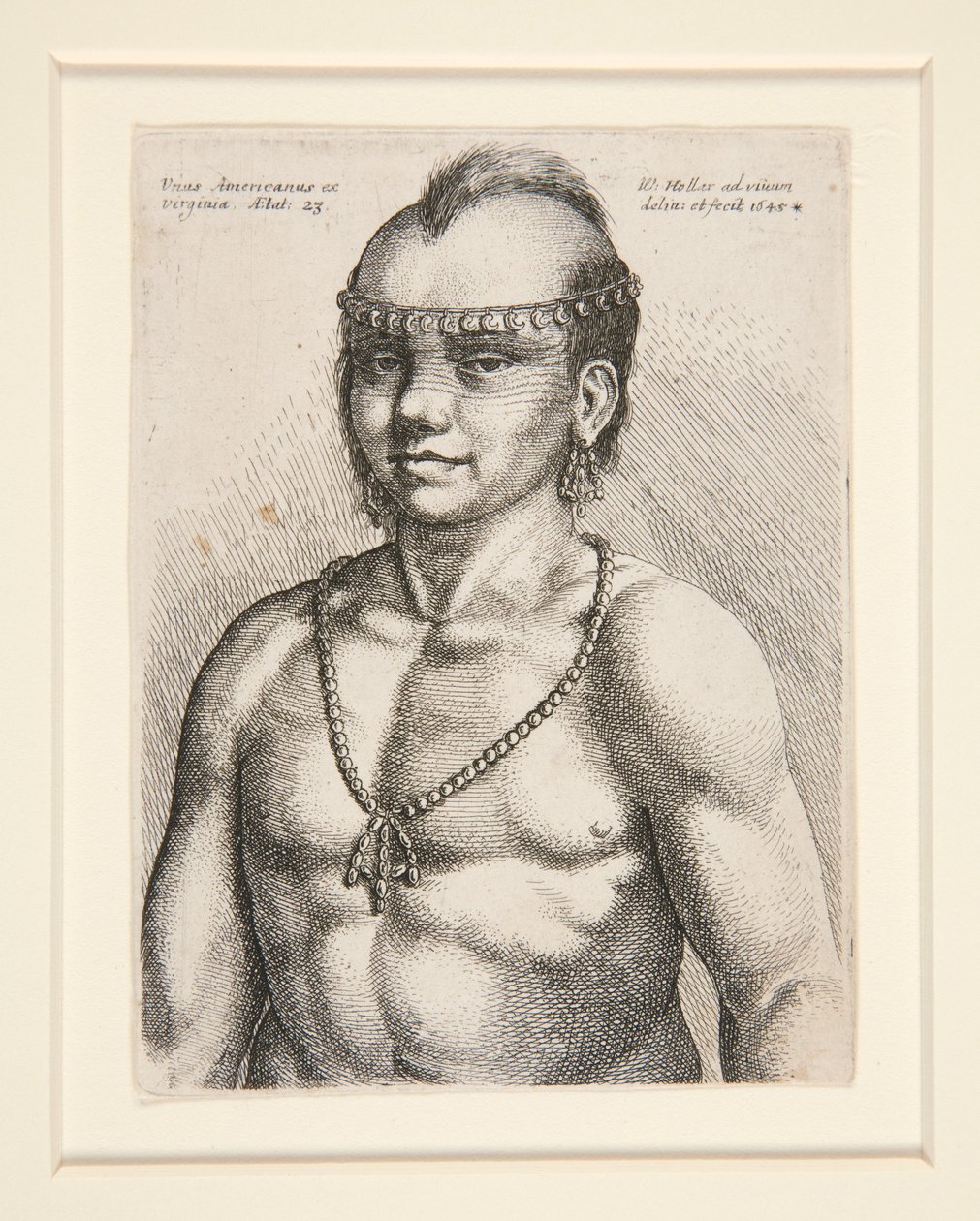 Portret rdzennego Amerykanina, prawdopodobnie wojownika o imieniu Jaques, z kolekcji Musee-Delaware Nation autorstwa Wenceslaus Hollar