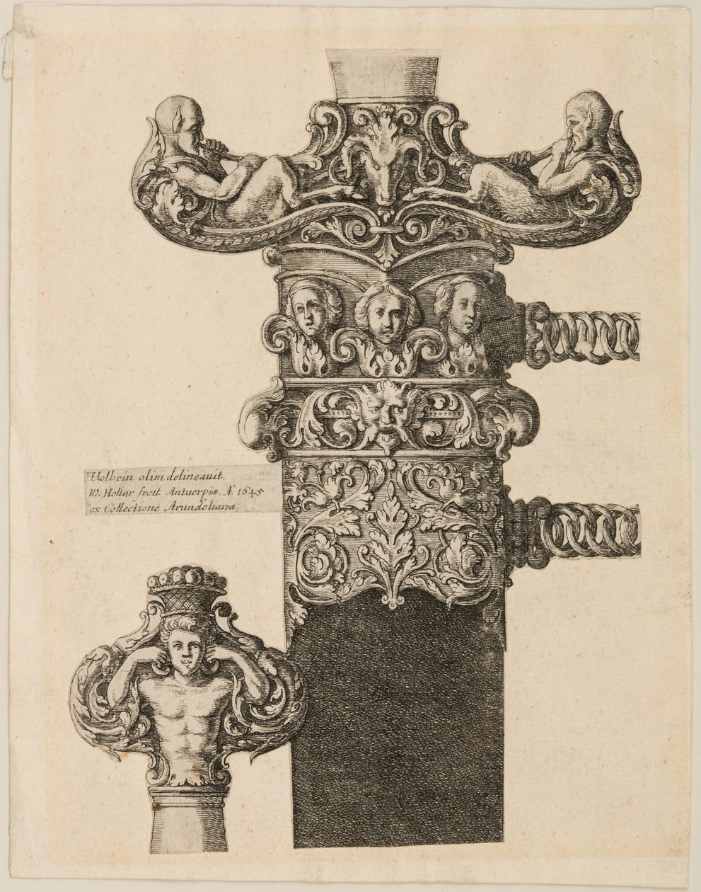 Druk wzorów na głowicę, quillons i medalion, 1645. autorstwa Wenceslaus Hollar