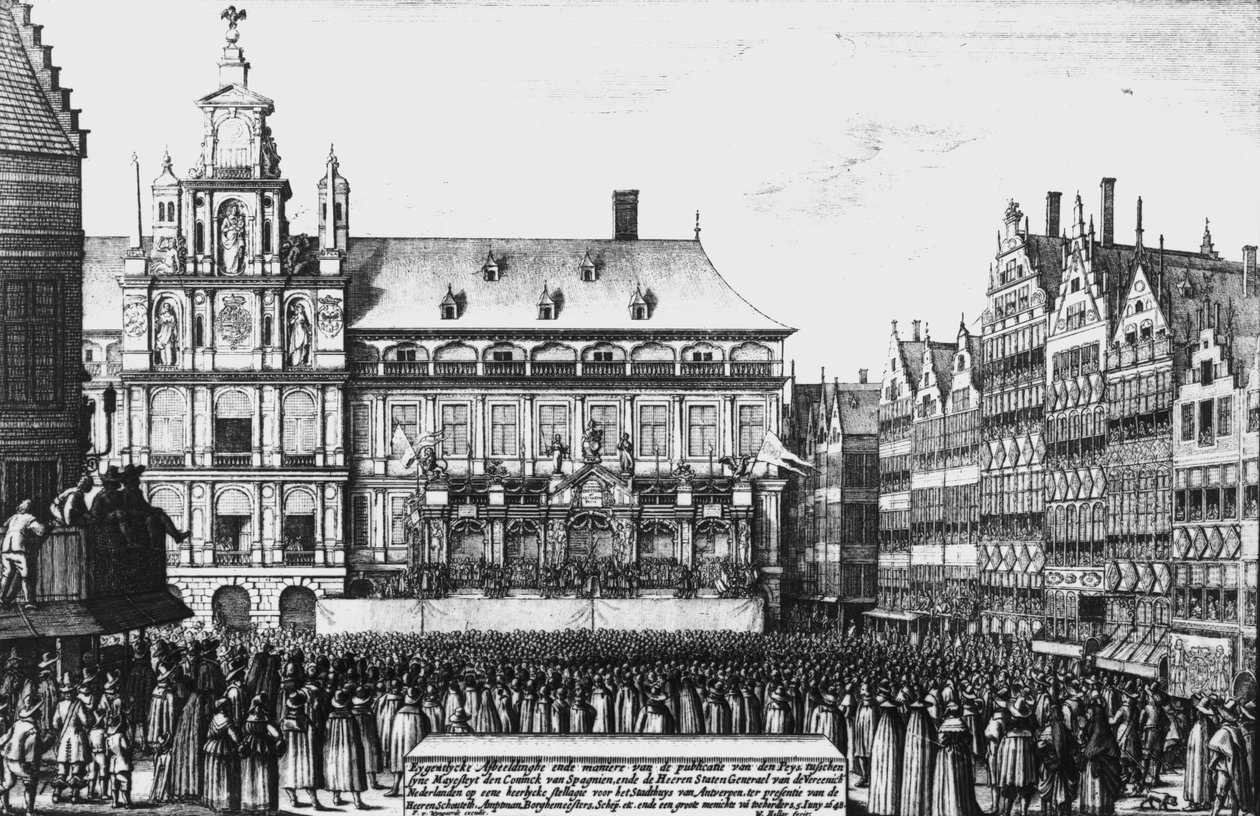 Proklamacja pokoju westfalskiego w 1648 r. rycina F. Wyngaerde autorstwa Wenceslaus Hollar