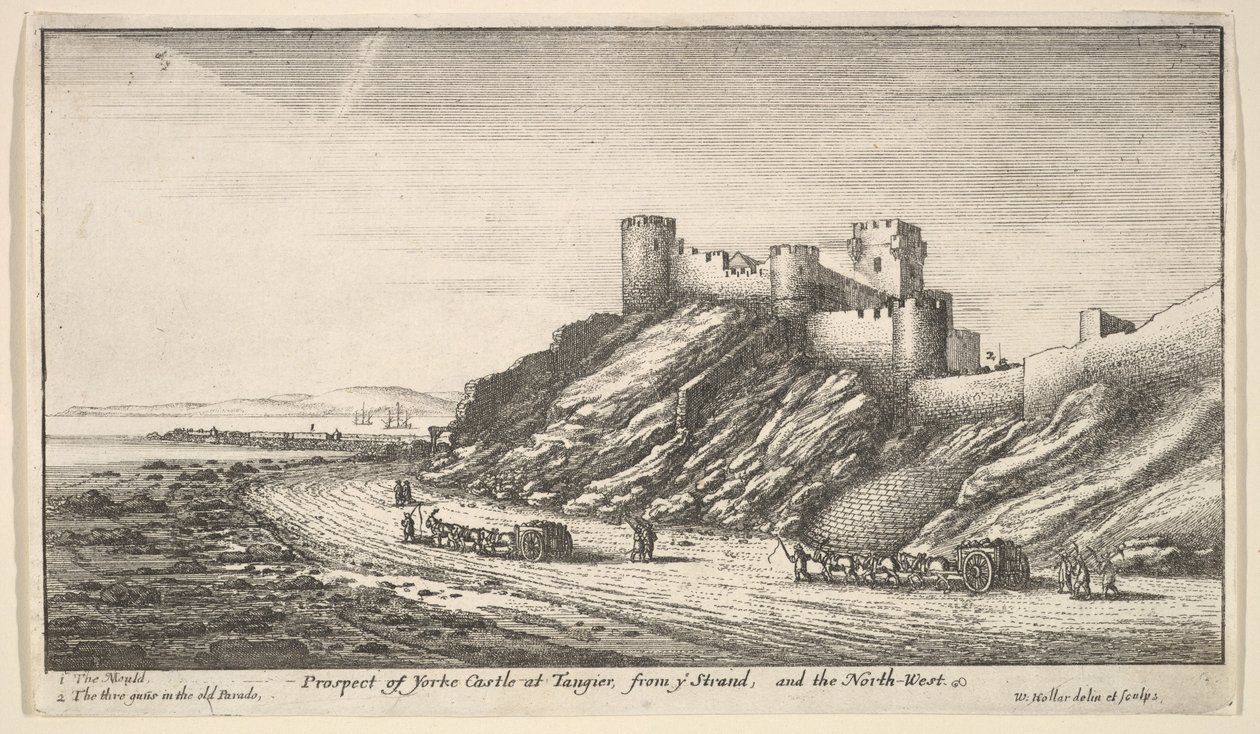 Perspektywa Yorke Castle w Tangerze, od ye Strand i północno-zachodniej, 1669-73. autorstwa Wenceslaus Hollar